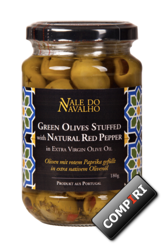 CARB: gefüllte grüne Oliven mit rotem Paprika