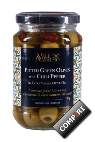 CARB: Grüne Oliven ohne Kern mit Chili